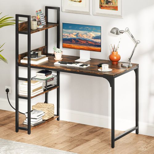 Bureau D'ordinateur Bureau D'étude Avec Bibliothèque 120 X 65 X 130 Cm Marron Rustique et Noir