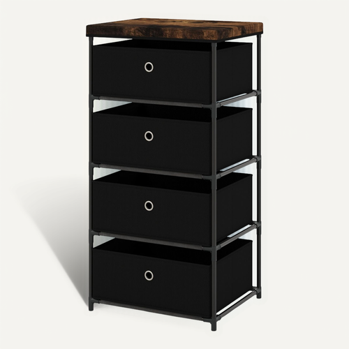 Meuble De Rangement 4 Tiroirs Chambre Cadre En Métal Pour Chambre 42 X 33,5 X 84,5cm Noir