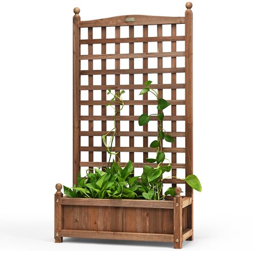 Jardinière Avec Treillis Bac à Fleurs à Roulettes Et Trou De Drainage 64x28x127cm Bois
