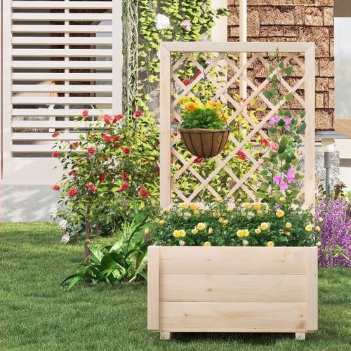 Cosisti Jardinière avec Treillis Bac avec Treillis bac à Fleurs jardinière sur Pied Lit Surélevé Pot à Plantes Boîte à Fleurs Jardin PP -Gris foncé-40 x 40 x 136 cm