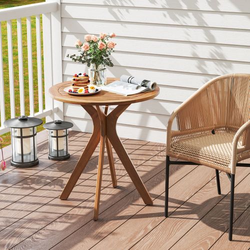Table Basse De Jardin Table Extérieure Bois Base En Croix 70 X 70 X 76 Cm Ronde Bois