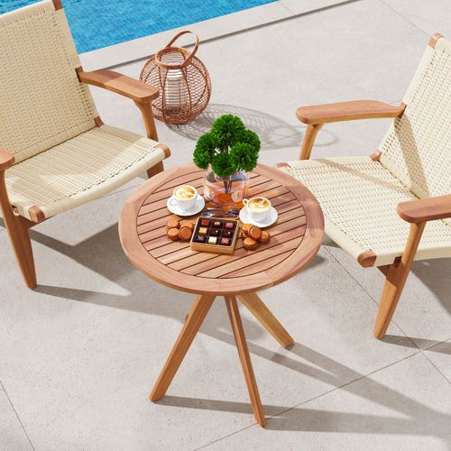 Table Basse De Jardin Table Extérieure Bois Base En Croix 70 X 70 X 76 Cm Ronde Bois