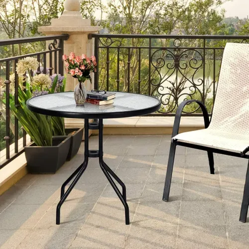 Table De Jardin Ronde 70 Cm Table Basse De Patio Avec Trou Pour Parasol 70 X 70 X 70 Cm Noir