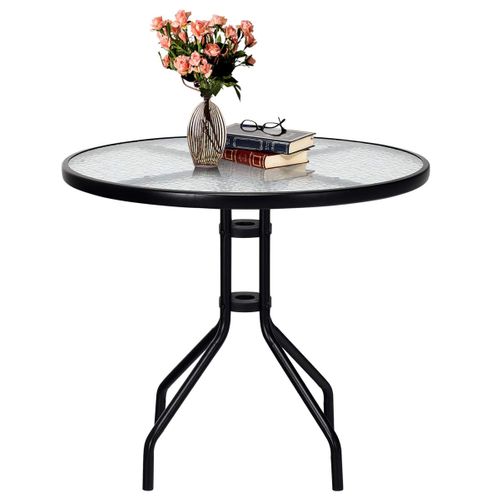 Table De Jardin Ronde 70 Cm Table Basse De Patio Avec Trou Pour Parasol 70 X 70 X 70 Cm Noir