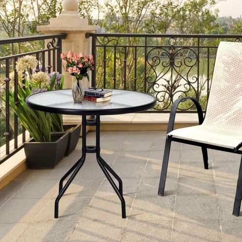 Table De Jardin Ronde 70 Cm Table Basse De Patio Avec Trou Pour Parasol 70 X 70 X 70 Cm Noir