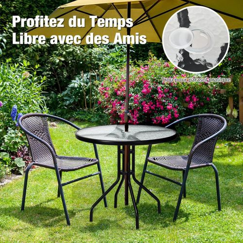 Table De Jardin Ronde 70 Cm Table Basse De Patio Avec Trou Pour Parasol 70 X 70 X 70 Cm Noir