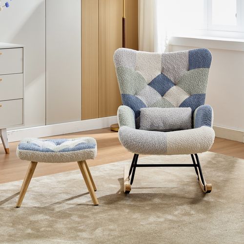 Fauteuil à Bascule Avec Repose-pieds, Lin, Jusqu'à 130 Kg, Gris Clair - Fauteuil