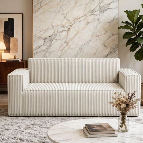 Canapé Compressé,canapé Deux Places à Assise Profonde, Velours Côtelé, Blanc