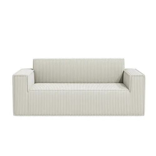 Canapé Compressé,canapé Deux Places à Assise Profonde, Velours Côtelé, Blanc
