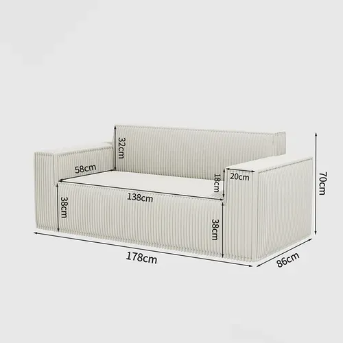 Canapé Compressé,canapé Deux Places à Assise Profonde, Velours Côtelé, Blanc