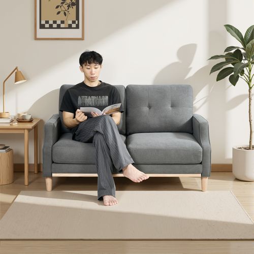 Canapé Compressé,canapé Deux Places Avec Ports USB Et Pieds En Bois, Gris Foncé