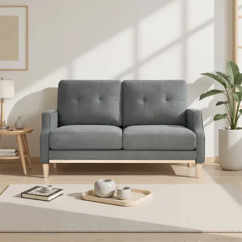 Canapé Compressé,canapé Deux Places Avec Ports USB Et Pieds En Bois, Gris Foncé
