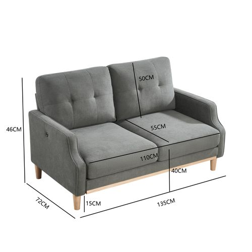 Canapé Compressé,canapé Deux Places Avec Ports USB Et Pieds En Bois, Gris Foncé