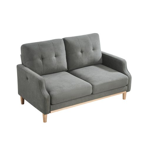 Canapé Compressé,canapé Deux Places Avec Ports USB Et Pieds En Bois, Gris Foncé
