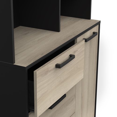 Buffet De Cuisine 2 Portes + 3 Tiroirs Coloris Chêne Kronberg, Noir Mat