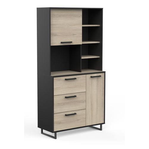 Buffet De Cuisine 2 Portes + 3 Tiroirs Coloris Chêne Kronberg, Noir Mat