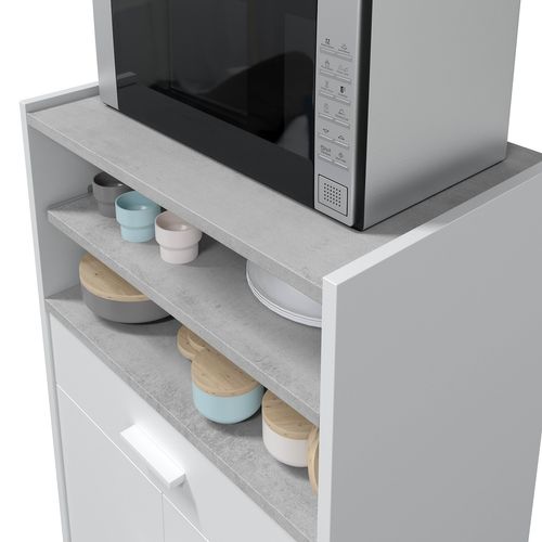 Meuble Pour Micro-ondes Sur Roulette En Bois Mélaminé Blanc Effet Béton
