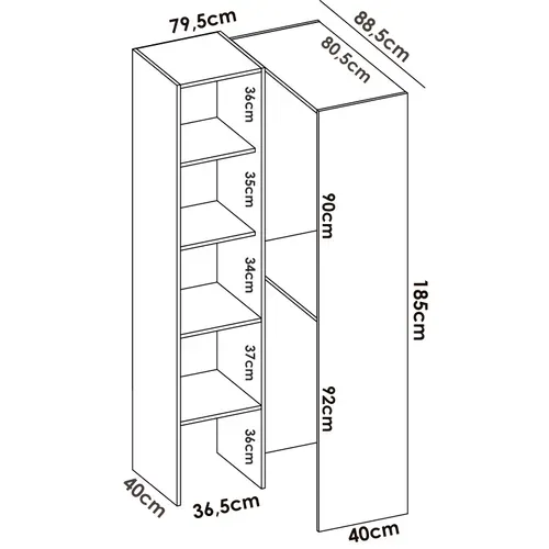 Dressing D'angle En Panneaux De Particules Mélaminés Coloris Blanc  l79.5 x p88.5 x h185 cm