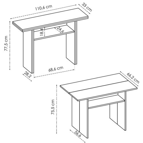 Console Extensible En Bois Mélaminé Coloris Blanc - L. 110.6 X P. 33-66.2 X H. 75.5-77.5 Cm