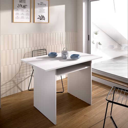 Console Extensible En Bois Mélaminé Coloris Blanc - L. 110.6 X P. 33-66.2 X H. 75.5-77.5 Cm