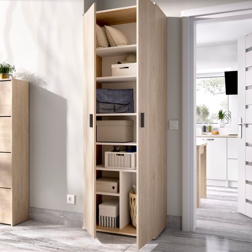 Armoire En Panneaux De Particules Mélaminés Coloris Chêne Naturel - L. 60.9 X P. 35.3 X H. 190.2 Cm