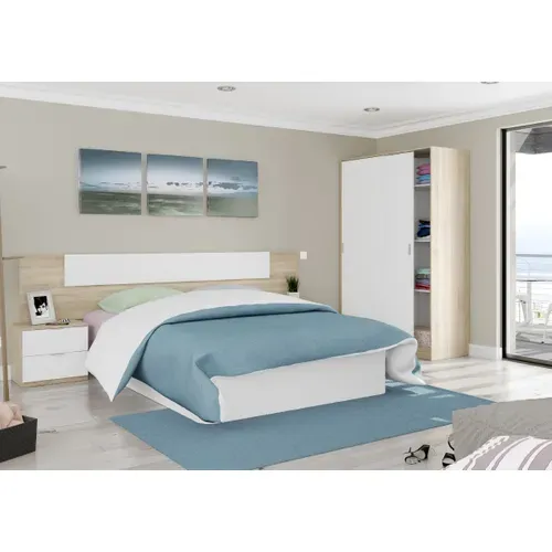 Armoire, Placard Avec 2 Portes Coloris Chêne Canadien, Blanc Artic -  L. 120 X H. 200 X P. 50 Cm