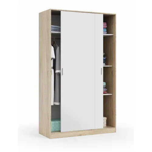 Armoire, Placard Avec 2 Portes Coloris Chêne Canadien, Blanc Artic -  L. 120 X H. 200 X P. 50 Cm