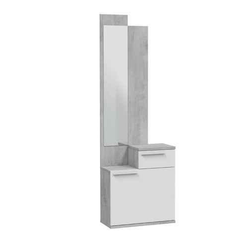 Meuble D'entrée, Meuble De Rangement Coloris Gris Cendre, Blanc Brillant