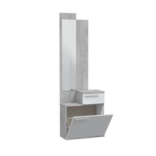Meuble D'entrée, Meuble De Rangement Coloris Gris Cendre, Blanc Brillant