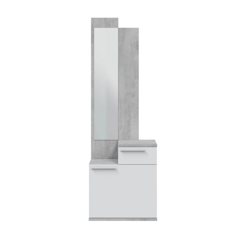 Meuble D'entrée, Meuble De Rangement Coloris Gris Cendre, Blanc Brillant