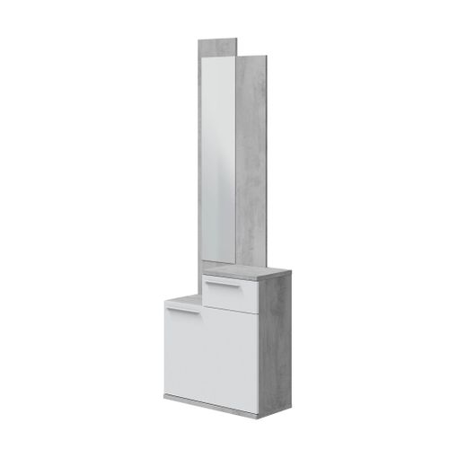 Meuble D'entrée, Meuble De Rangement Coloris Gris Cendre, Blanc Brillant