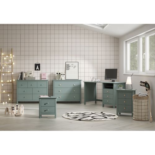 Meuble De Bureau, Table De Bureau Avec 3 Tiroirs Coloris Vert Pétrole - L. 120 X P. 54 X H. 74 Cm