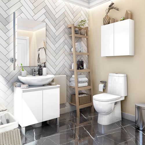 Armoire haute de Salle De Bain 60 Cm Avec 2 Portes Coloris Blanc