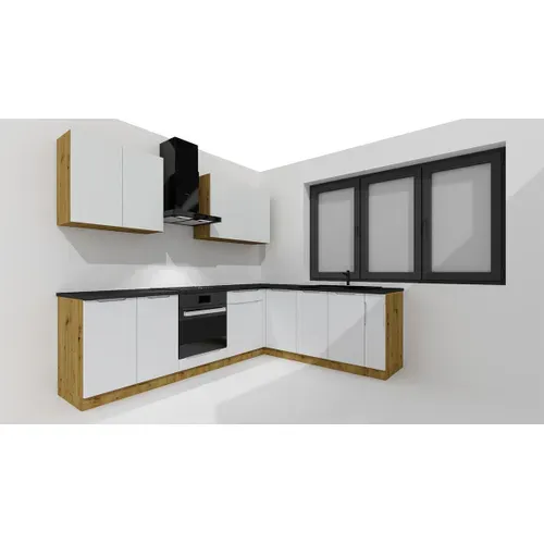 Cuisine Complète D'angle Isya 9 Éléments Couleur Gris Clair/artisan - Longueur 200/260 Cm