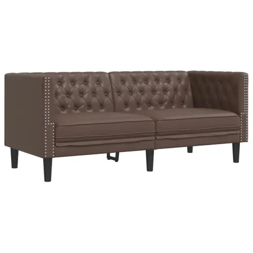Canapé à 2 Places - Canapé Fixe - Canapé Droit Chesterfield Marron Similicuir