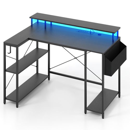 Bureau Gaming, Bureau Gamer Avec LED Et Prises De Courant 120x80x87cm Noir
