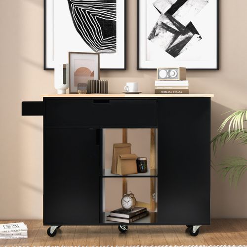 Desserte à Roulettes, Chariot De Rangement Avec Comptoir En Bois Pliable Porte-épices Noir