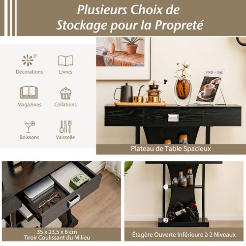 Table Console, Table D'entrée 3 Étagères 91 X 30 X 88 Cm Scandinave Anti-renversement Noir