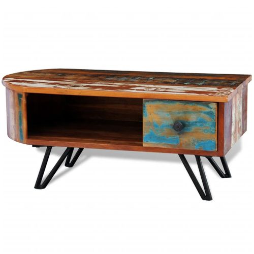Table Basse Bois Massif Uncle Joes Style Vintage Shabby - 124x84 Cm, Marron Clair