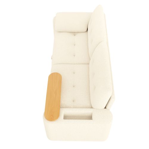 Canapé Modulable 2-3 Places En Bouclé Beige Avec Coffre De Rangement Et Tablette Pivotante