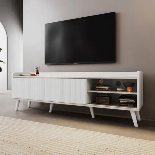 Meuble TV Moderne Banc TV - 160x40x58cm Blanc Panneau De Particules