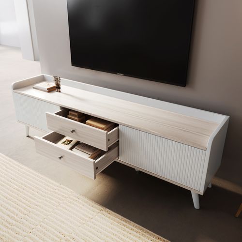 Meuble TV Moderne Banc TV - 160x40x58cm Blanc Panneau De Particules