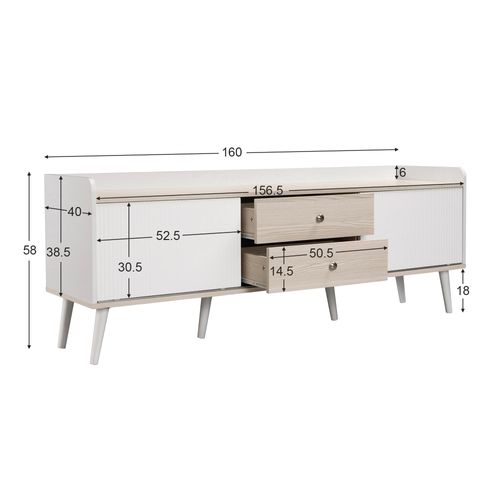 Meuble TV Moderne Banc TV - 160x40x58cm Blanc Panneau De Particules