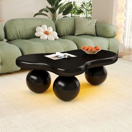 Table Basse Table De Salon LED En Forme De Nuage Ronde - 95x62.5x32cm Noir Mdf