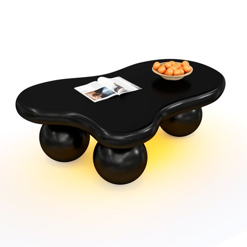 Table Basse Table De Salon LED En Forme De Nuage Ronde - 95x62.5x32cm Noir Mdf