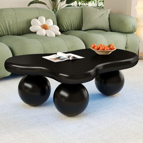 Table Basse Table De Salon LED En Forme De Nuage Ronde - 95x62.5x32cm Noir Mdf