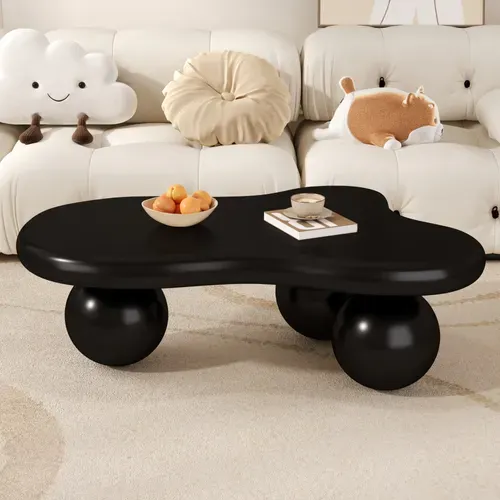 Table Basse Table De Salon LED En Forme De Nuage Ronde - 95x62.5x32cm Noir Mdf