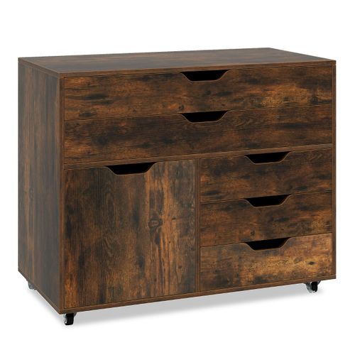 Commode à 5 Tiroirs Porte Armoire à Dossiers Mobile Avec Roulettes 77,5x40x64cm Marron Rustique