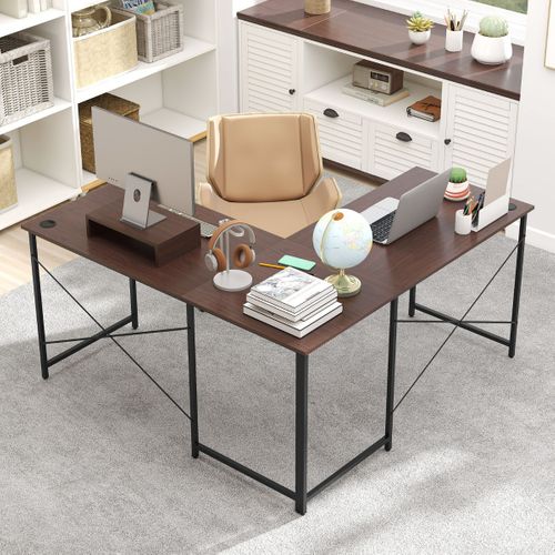 Bureau D'angle Réversible Avec Prise Intégrée Support Amovible Pour Hôte/écran Café