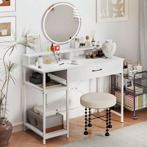 Bureau Informatique Avec Étagère Supérieure Tiroir Et Étagère à 2 Niveaux Bureau D'écriture Blanc